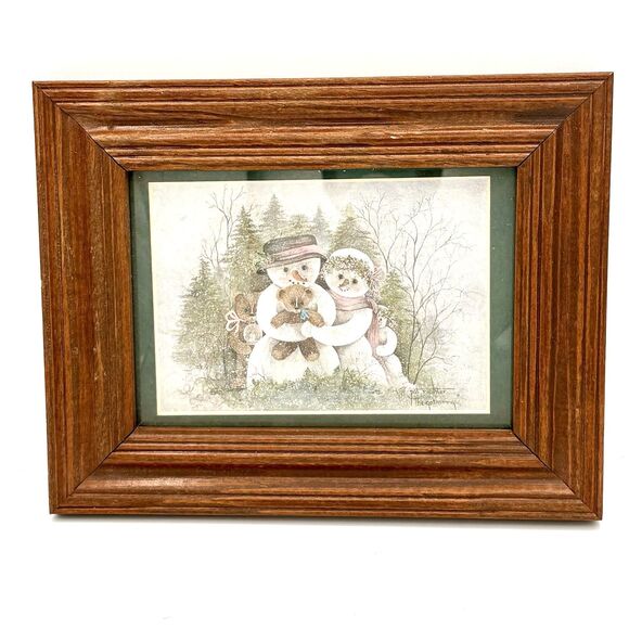 Vintage Pat Richter “The Gathering” Snowman & Teddy Bears Matted & Framed Print - Picture 1 of 5